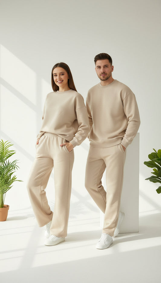 Unisex Beige Crewneck Set