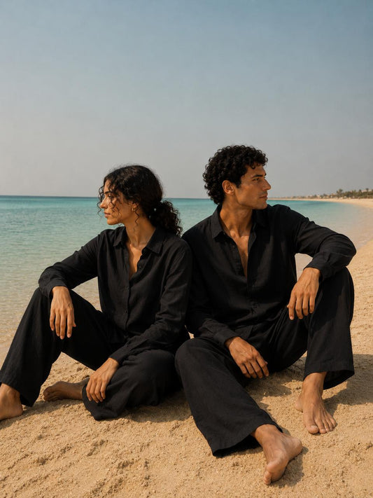 Black Unisex Linen Sets