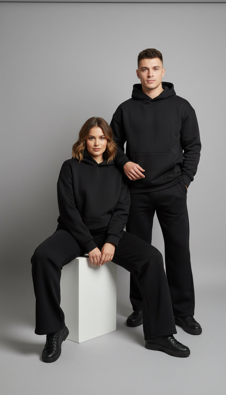 Unisex Black Hoodie Set