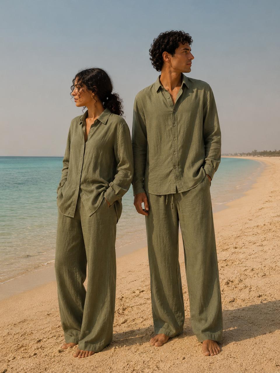 Olive Unisex Linen Sets