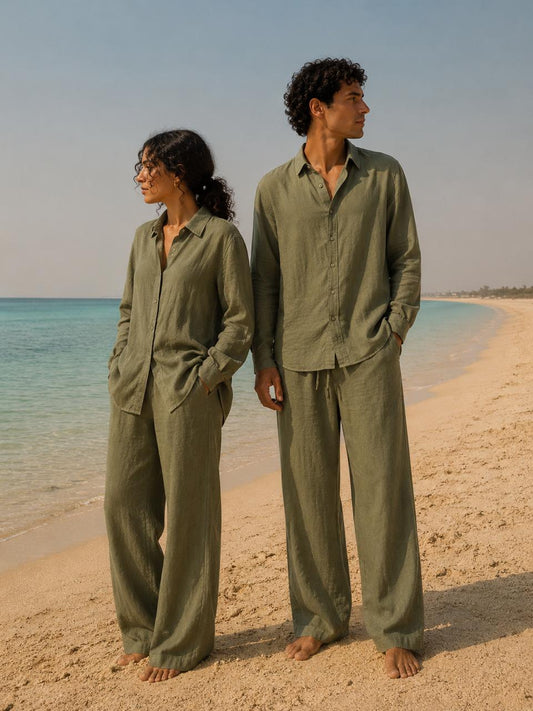 Olive Unisex Linen Sets