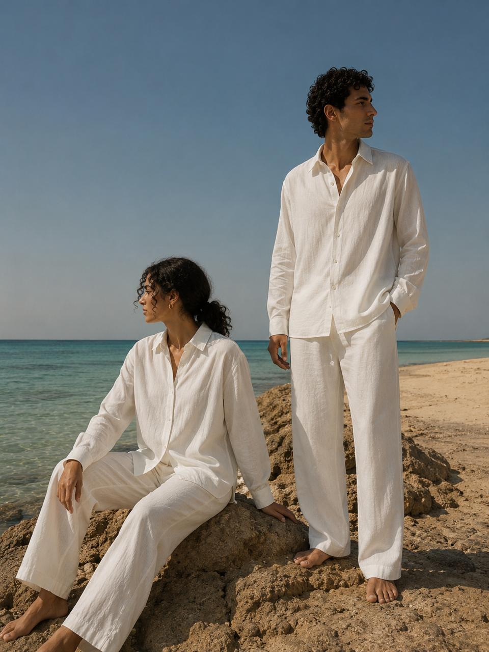 White Unisex Linen Sets