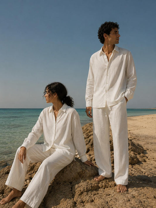 White Unisex Linen Sets